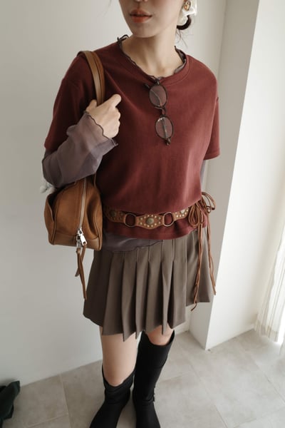 斜單扣打褶褲裙5