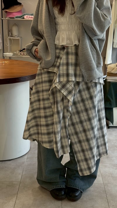 設計雙格紋層次長裙5