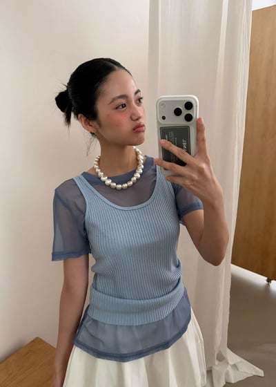 (不買會後悔)網紗坑條背心兩件式set2