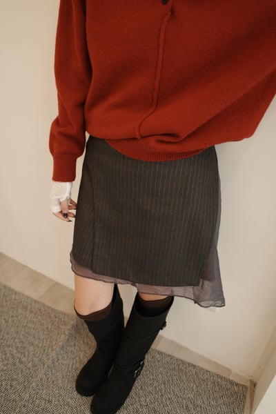 直紋挺料網紗毛呢短裙4