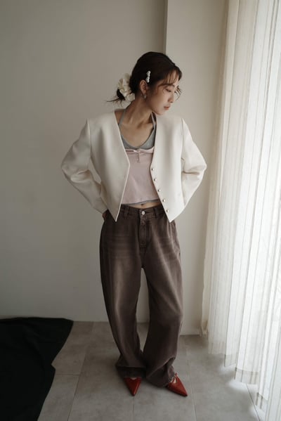 開Ｖ毛呢歐膩西裝短外3