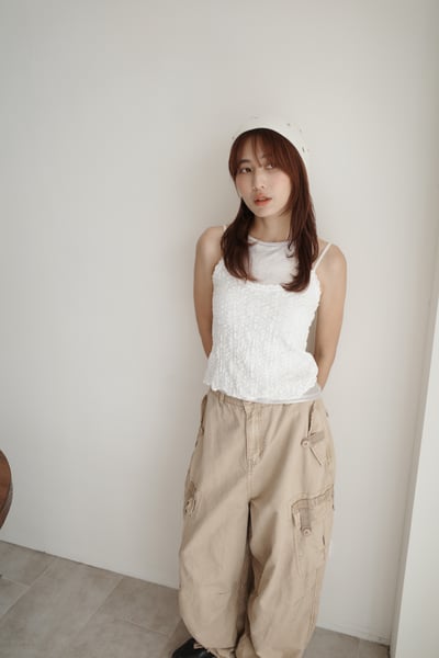 雙口袋彎刀下綁線工裝褲5