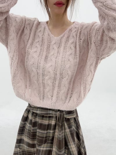 微透質感滾細麻花短板毛衣6