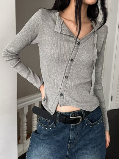 『special 斜切不對稱扣坑條設計上衣4