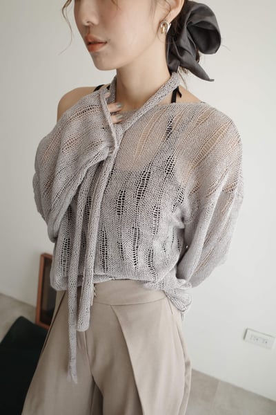 抓破織紋柔軟附綁帶薄長袖5