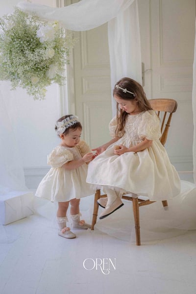 後綁帶花花壓紋包屁裙/洋裝5