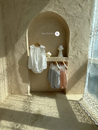 刺繡小雛菊蕾絲壓紋包屁衣+頭巾set2