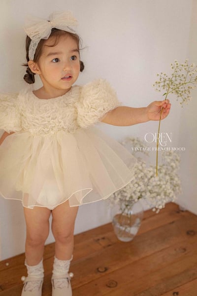 優雅公主繁盛玫瑰後綁帶包屁紗裙/洋裝(奶油)9