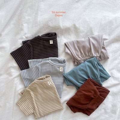 條紋上衣+縮口長褲套裝(3color)11