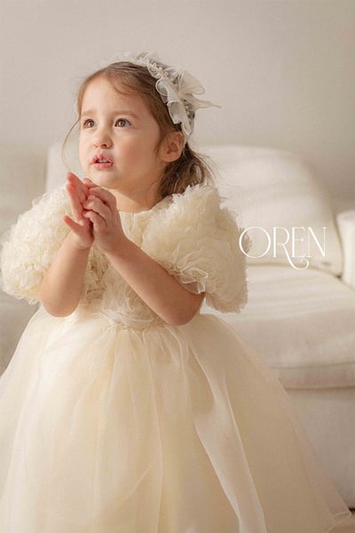 優雅公主繁盛玫瑰後綁帶包屁紗裙/洋裝(奶油)15