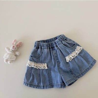 鑲邊蕾絲格紋上衣/皺褶口袋牛仔褲6