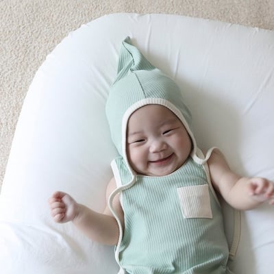 滾邊背心包屁衣＋精靈帽*現貨棕12m2