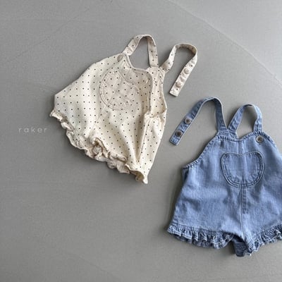 口袋捲邊吊帶褲1