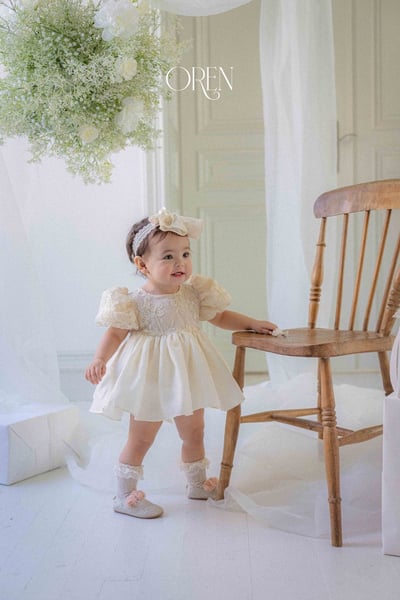 後綁帶花花壓紋包屁裙/洋裝7