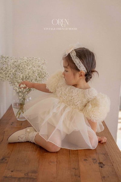 優雅公主繁盛玫瑰後綁帶包屁紗裙/洋裝(奶油)12