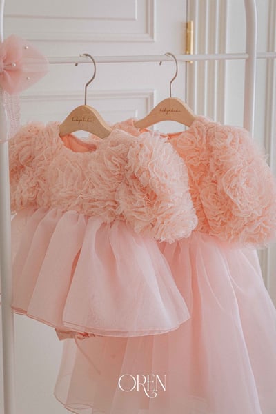 優雅公主繁盛玫瑰後綁帶包屁紗裙/洋裝(粉)24