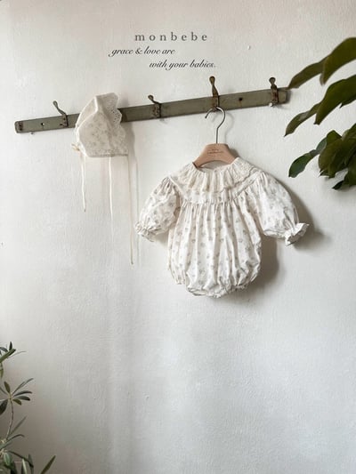 蕾絲領花花澎袖包屁衣8