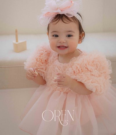 優雅公主繁盛玫瑰後綁帶包屁紗裙/洋裝(粉)3