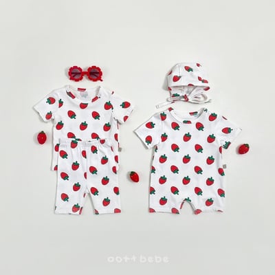滿版草莓連身爬服+帽set5