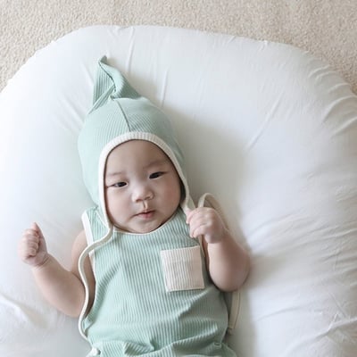 滾邊背心包屁衣＋精靈帽*現貨棕12m3