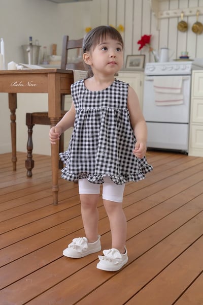 格紋傘擺捲邊上衣(3color)3