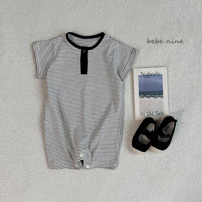 條紋連身衣爬服*現貨奶茶12m9