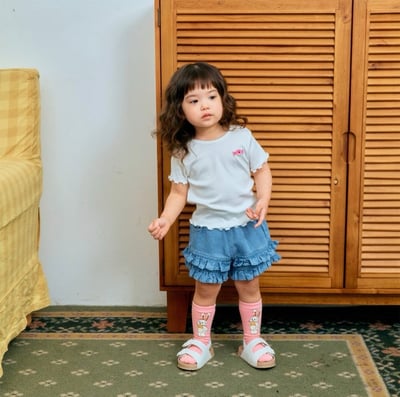 木耳捲邊愛心刺繡糖果上衣(2color)1