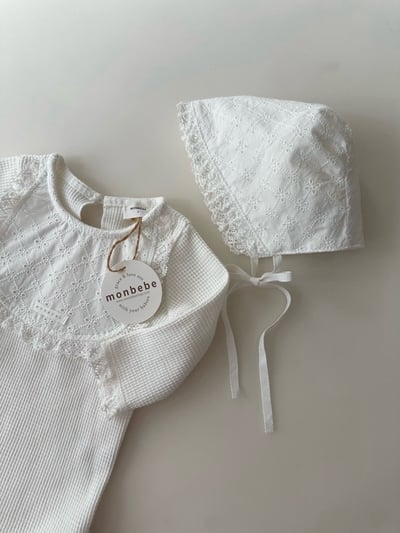 蕾絲滾邊壓紋綁帶帽7