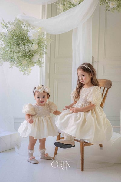 後綁帶花花壓紋包屁裙/洋裝4