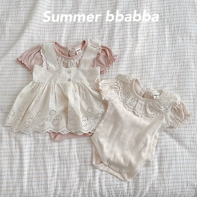 蕾絲領愛心刺繡包屁衣3