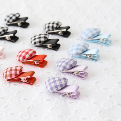 愛心格紋髮夾4入組3