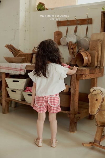 蕾絲愛心滾邊格紋短褲(2color)1