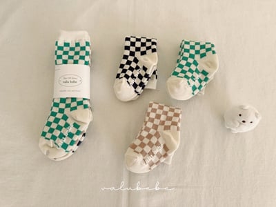 棋盤格紋寶寶襪set2