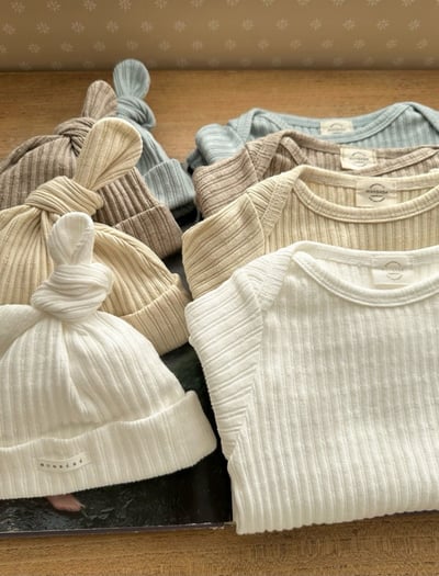 小口袋紋理包屁衣+寶寶帽set12