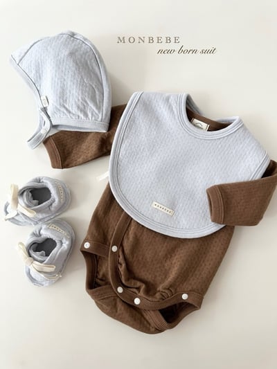 小刺繡側綁帶新生兒服/鈕扣帽13