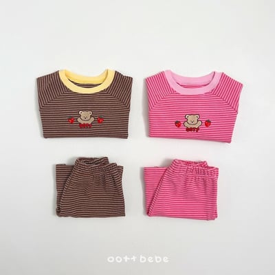 熊熊草莓條紋套裝2