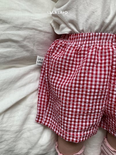 後口袋格紋鬆緊褲(4color)10