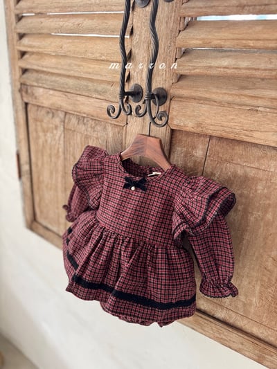 珍珠ribbon飛袖小格紋包屁裙*現貨綠18m10