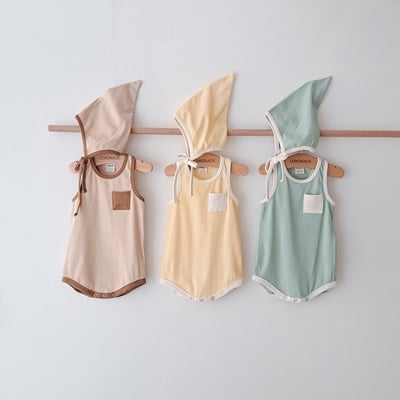 滾邊背心包屁衣＋精靈帽*現貨棕12m9