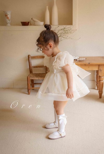 仙氣飄飄公主後綁帶包屁紗裙/洋裝(奶油)4