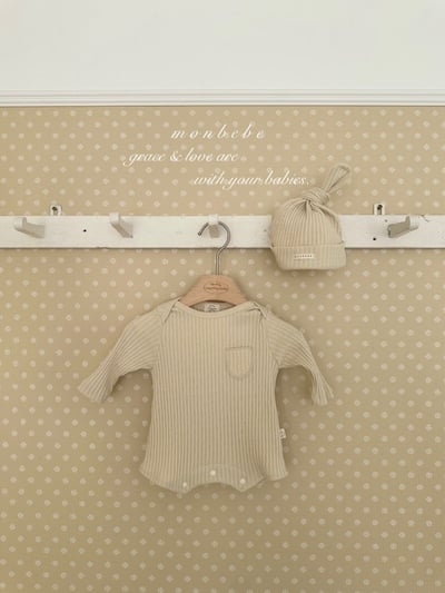 小口袋紋理包屁衣+寶寶帽set6