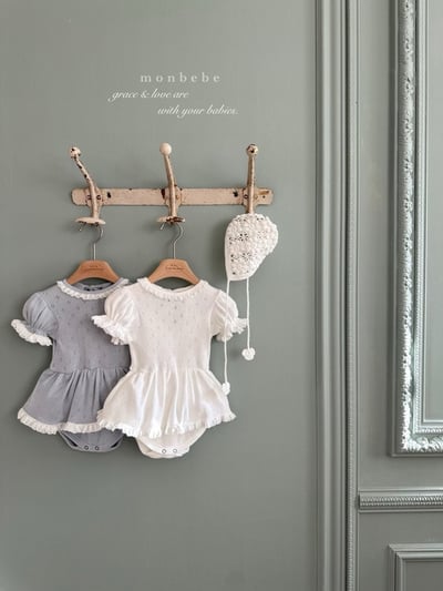 蕾絲滾邊小刺繡澎袖包屁裙(2color)7