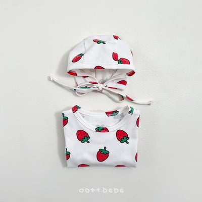 滿版草莓連身爬服+帽set7