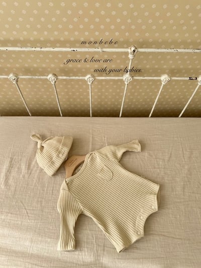 小口袋紋理包屁衣+寶寶帽set7