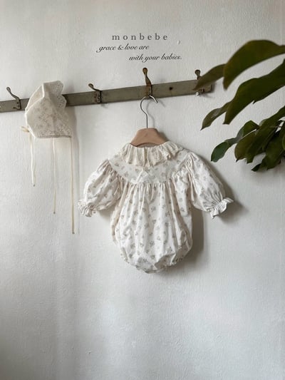 蕾絲領花花澎袖包屁衣6