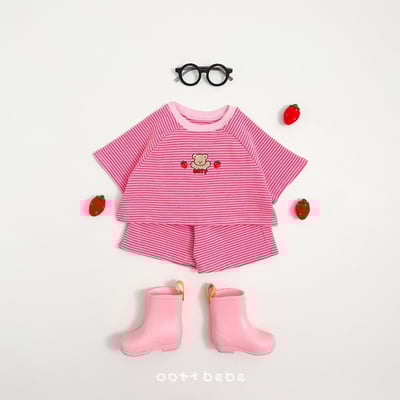 熊熊草莓條紋套裝3