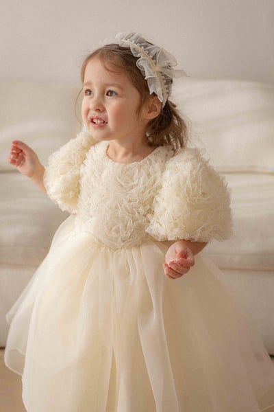 優雅公主繁盛玫瑰後綁帶包屁紗裙/洋裝(奶油)20