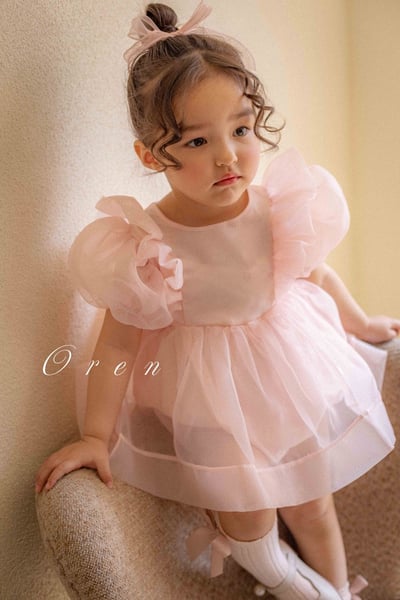 仙氣飄飄公主後綁帶包屁紗裙/洋裝(粉)5