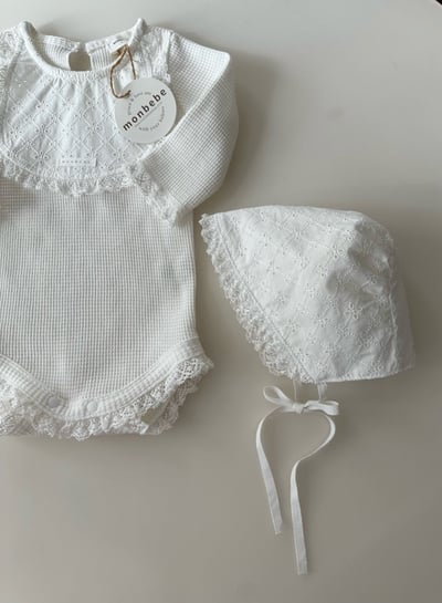 蕾絲滾邊壓紋綁帶帽5