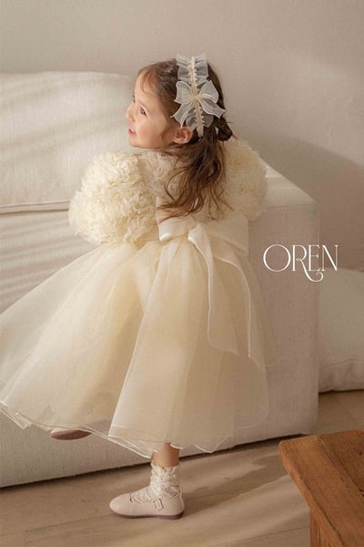 優雅公主繁盛玫瑰後綁帶包屁紗裙/洋裝(奶油)16